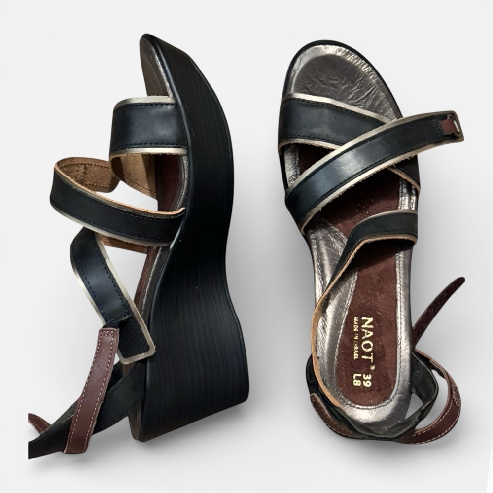 ✨NWOT Naot Gesture Wedge Sandals Women’s Leather 3” Heel Sz 39 US 8 - Picture 7 of 10